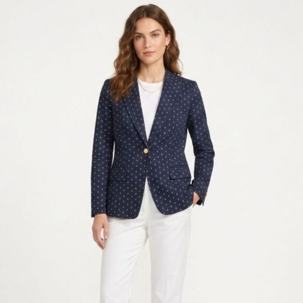 Brooks Brothers Womens NWOT Navy Anchor Print Cotton Classic Blazer Size 6